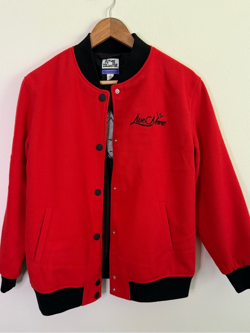Future Collective LiveClime Red Bomber Jacket Wool Blend Small - Picture 6 of 10
